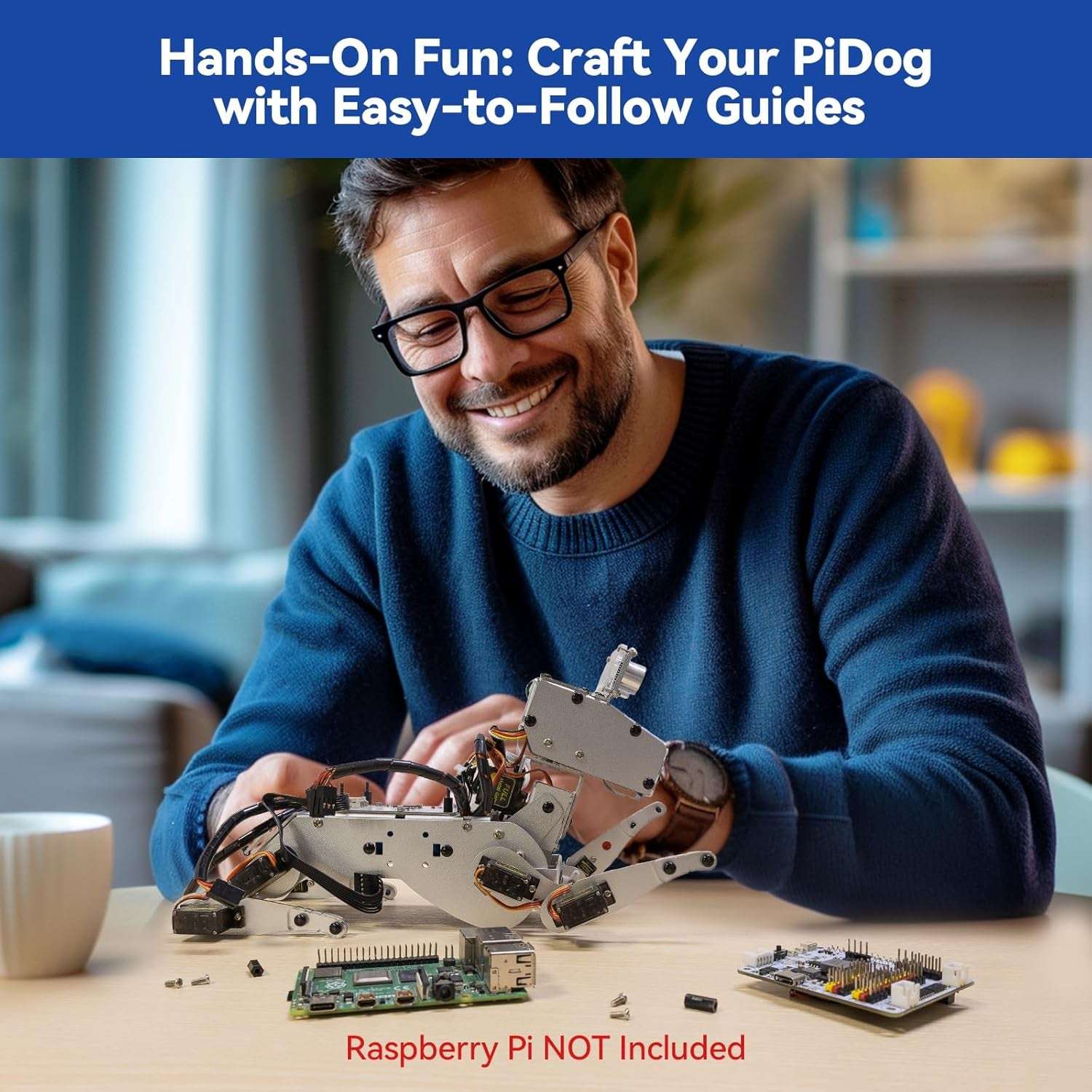Sunfounder Pidog AI Robot Dog Kit for Raspberry Pi 4/3B+/3B/Zero 2W, Chatgpt-4O Enabled with Voice Command & Video Recognition, App Control, FPV, 12 Servos, Gyroscope, Camera, Mic (RPI NOT Included)