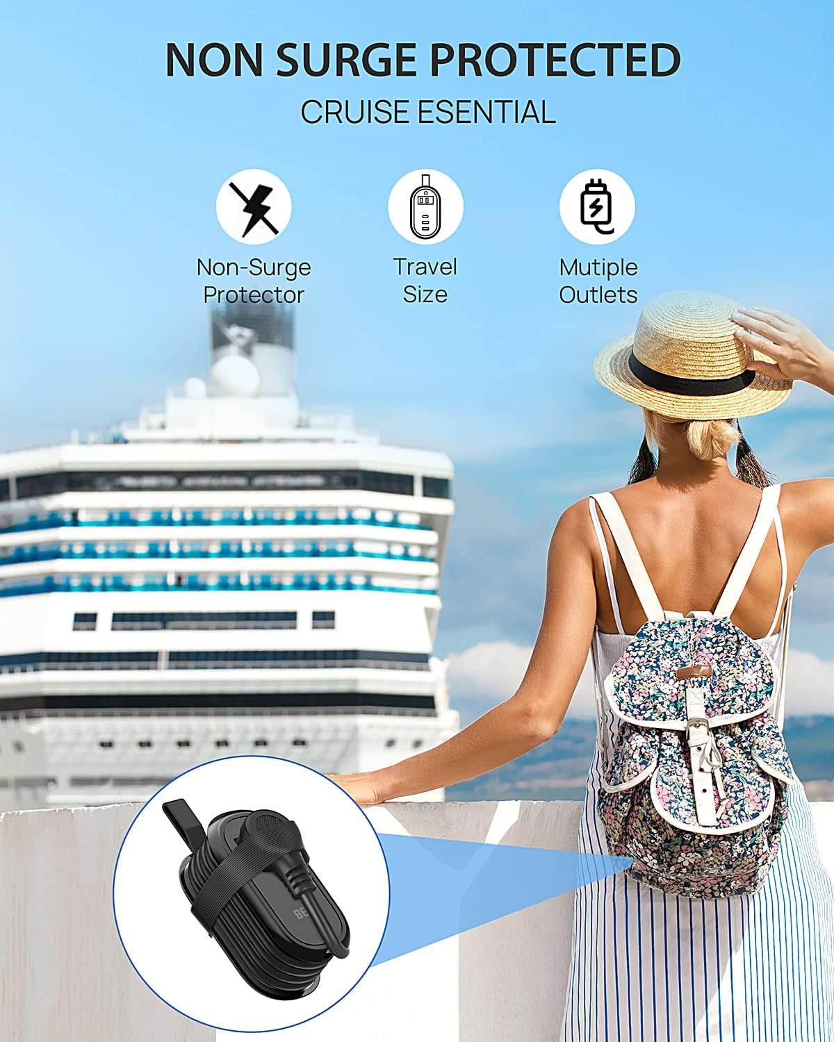 Travel Essentials BEVA Travel Power Strip with USB C Ports, Non Surge Protector with 4FT Travel Extension Cord, 2 Outlets 3 USB Ports, Cruise Ship Essentials Travel Accessories(3.4A Charge Black)