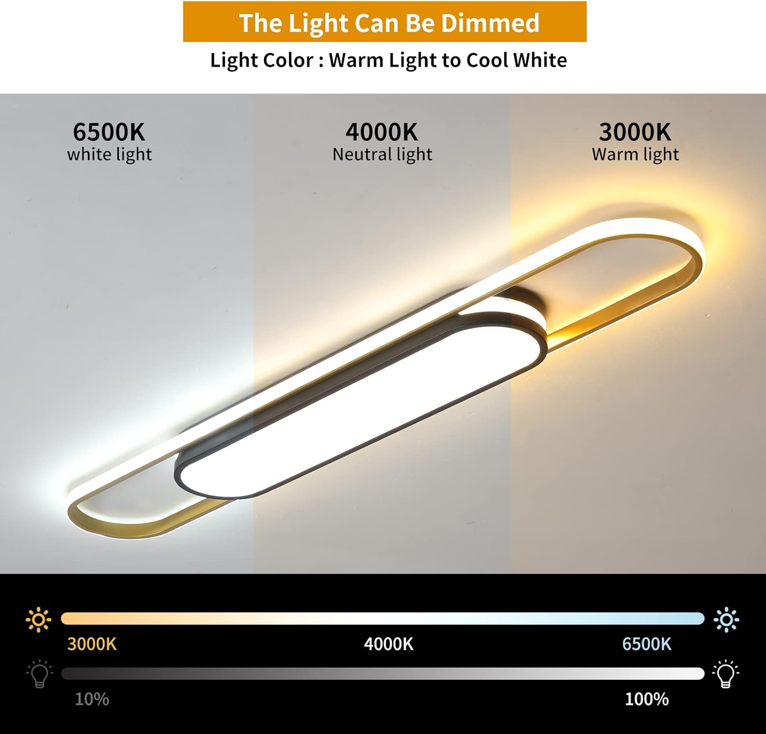 Qcyuui Linear Ceiling Light Modern LED Ceiling Lamp Dimmable Acrylic Ceiling Lighting Fixture with Remote Control for Kitchen Dining Room Cloakroom Hallway(48W/43.3In L)