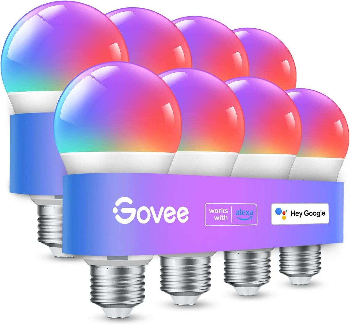 Govee Smart Light Bulbs, Color Changing Light Bulb, Work with Alexa and Google Assistant, 16 Million Colors RGBWW, Wifi & Bluetooth LED Light Bulbs, Music Sync, A19, 800 Lumens, 4 Pack 8