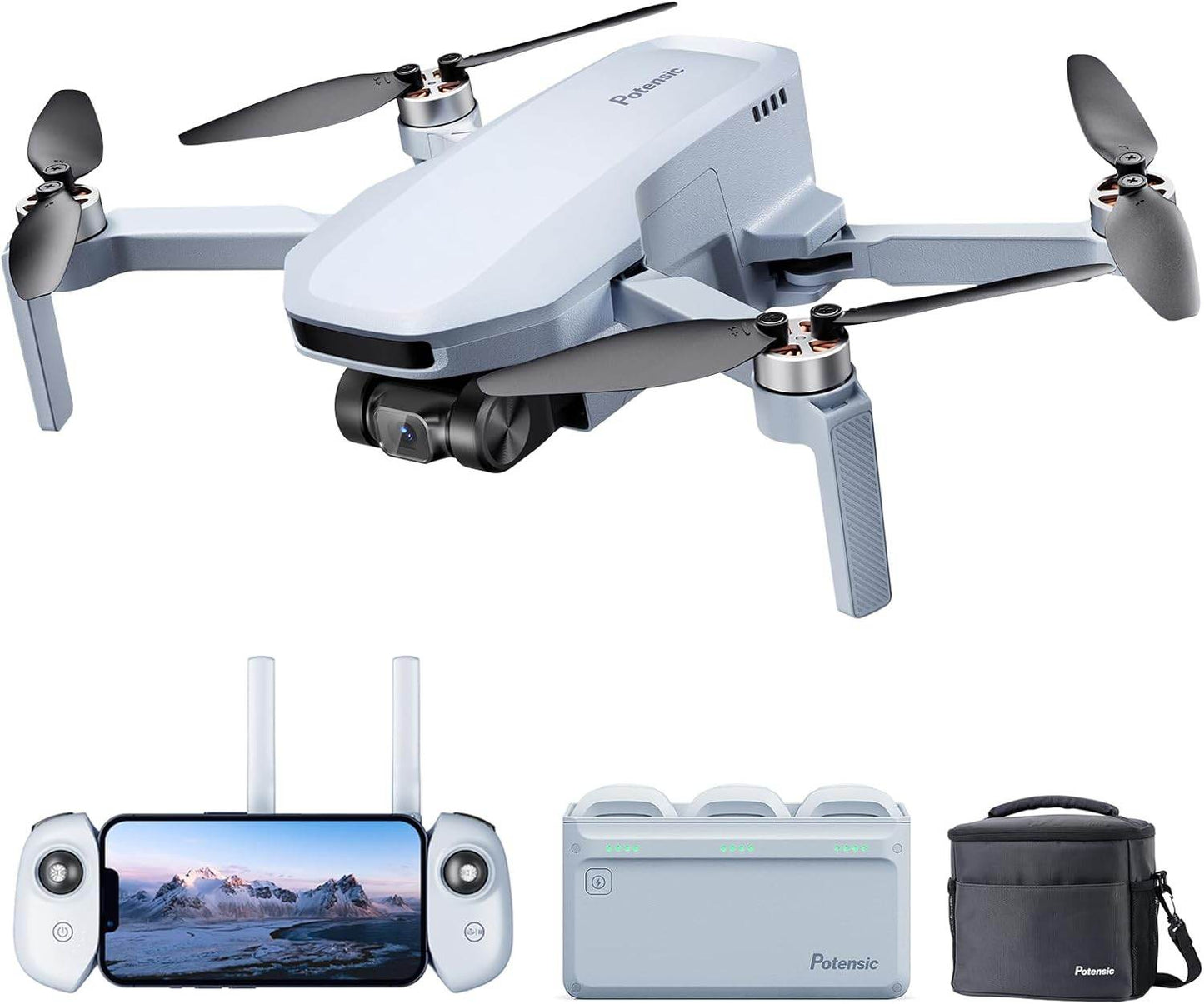 Potensic ATOM SE GPS Drone with 4K EIS Camera, under 249G, 62 Mins Flight, 4KM FPV Transmission, Brushless Motor, Max Speed 16M/S, Auto Return, Lightweight and Foldable Drone for Adults, Beginner Fly More Combo