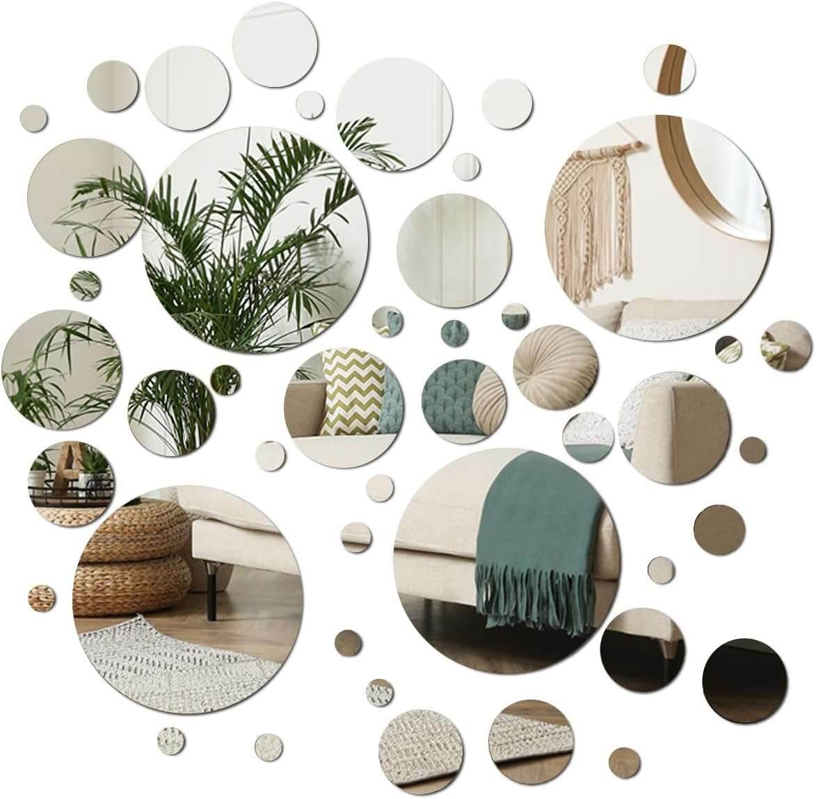 32 Pcs Acrylic Mirror Wall Stickers, Removable Wall Decal Mirror Set, Bathroom Wall Sticker Art, Circle Ceiling Mirrors for Bedroom, Home, Living Room, Sofa TV Background Decor (Small)