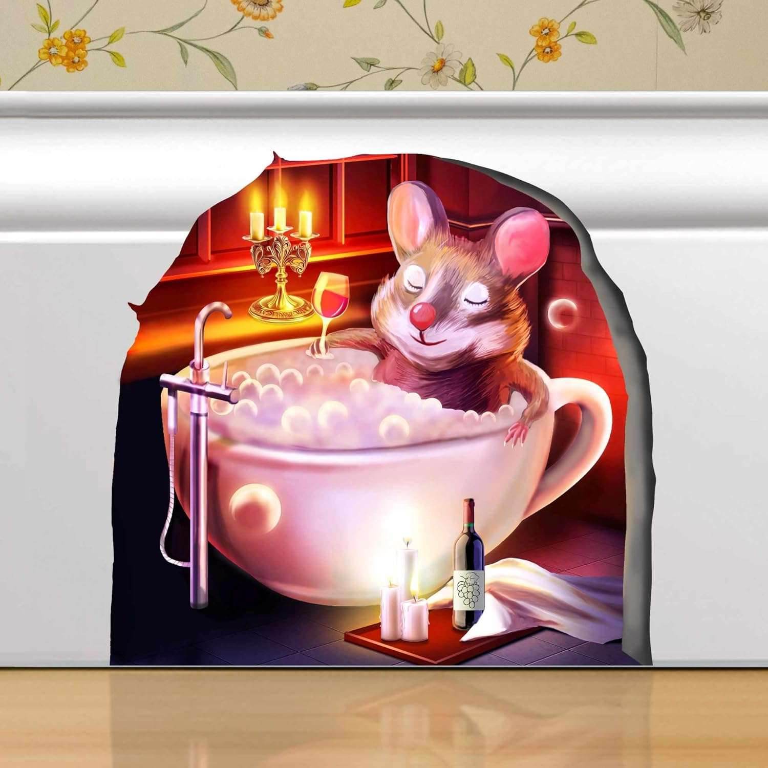 3D Wall Decor Mouse Watching TV in Mouse Hole - Removable Wall Sticker Mural - Kids Room Decor, Fun Home Decor, Unique Gift Idea - Mouse Potato