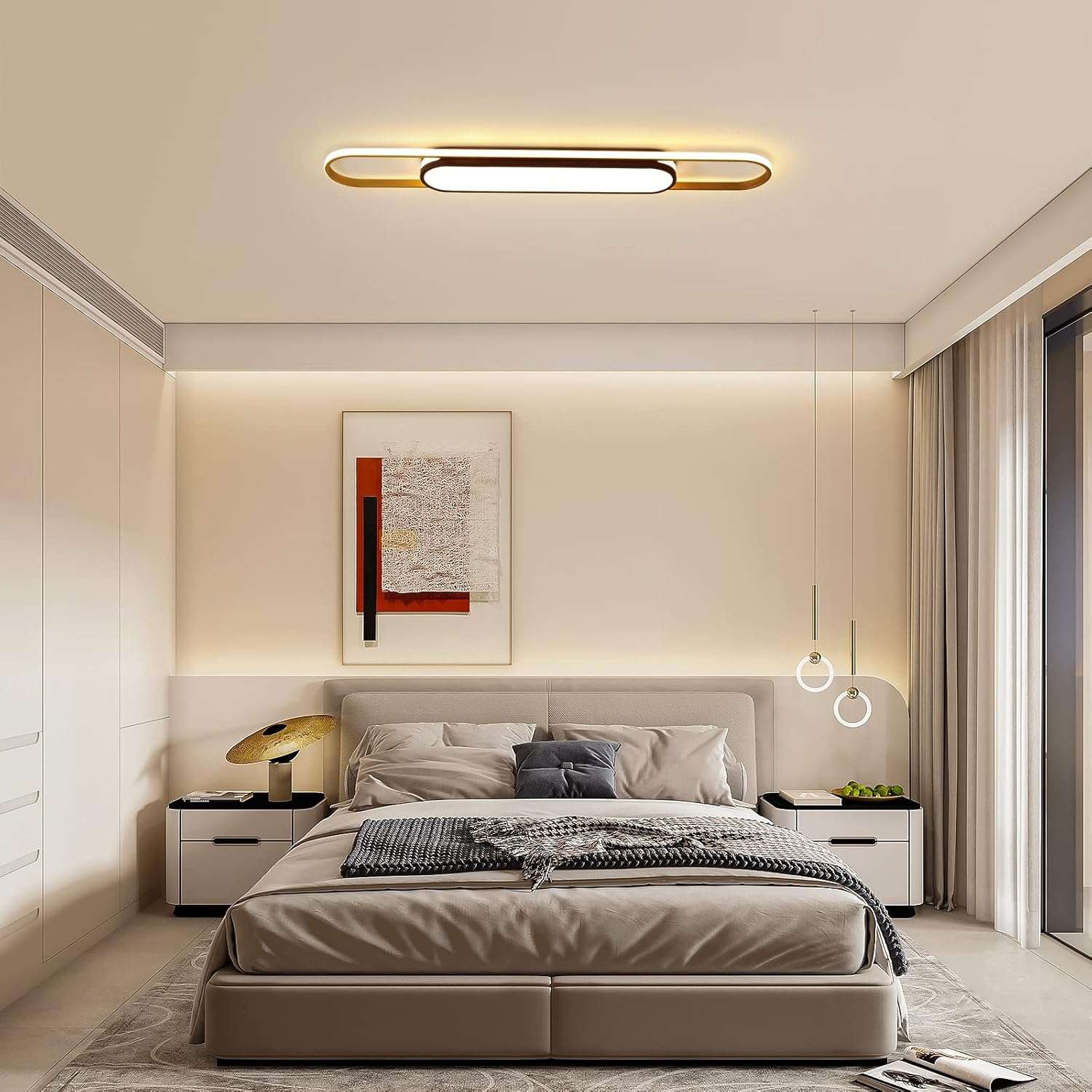 Qcyuui Linear Ceiling Light Modern LED Ceiling Lamp Dimmable Acrylic Ceiling Lighting Fixture with Remote Control for Kitchen Dining Room Cloakroom Hallway(48W/43.3In L)