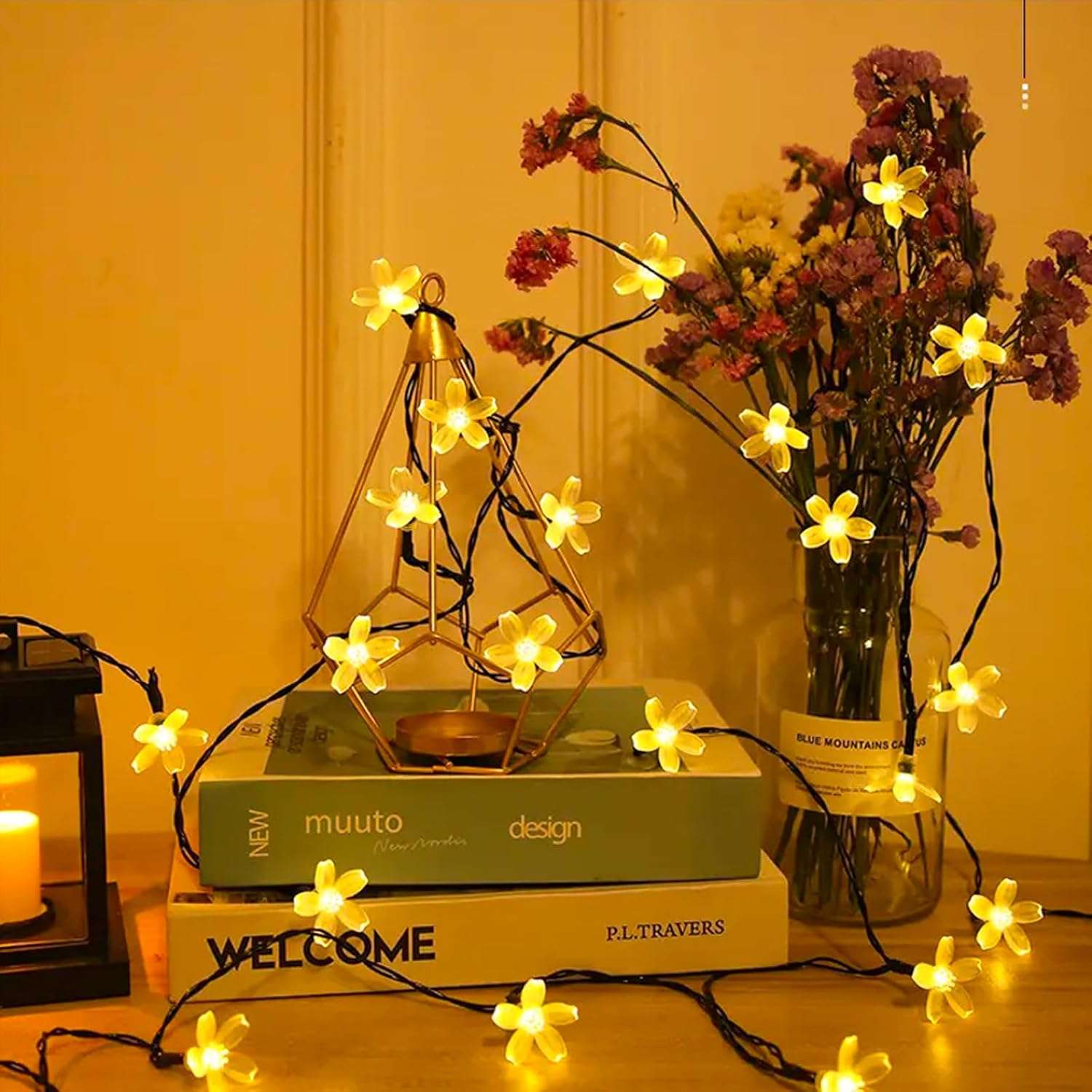 Warm White Flower String Lights with Timer, Cute 33Ft 100 LED USB Plug in Lighted Fairy Cherry Blossom Easter Christmas Tree Decorative Twinkle Lights for Bedroom Camping Tent Wall Hanging