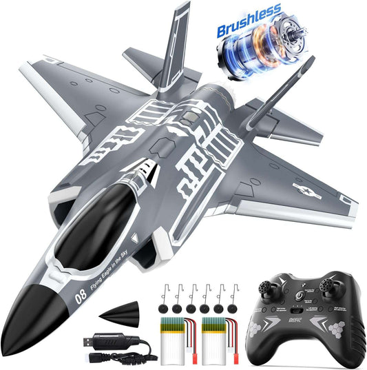 DEERC F35 4 Channel Brushless RC Plane for Adults Remote Control Airplane Ducted Fans Fighter Jet,2.4Ghz 6-Axis Gyro Stabilizer RTF Hobby Glider Aircraft Plane Easy to Fly for Advance Player 4Ch F35-Brushless Aircraft