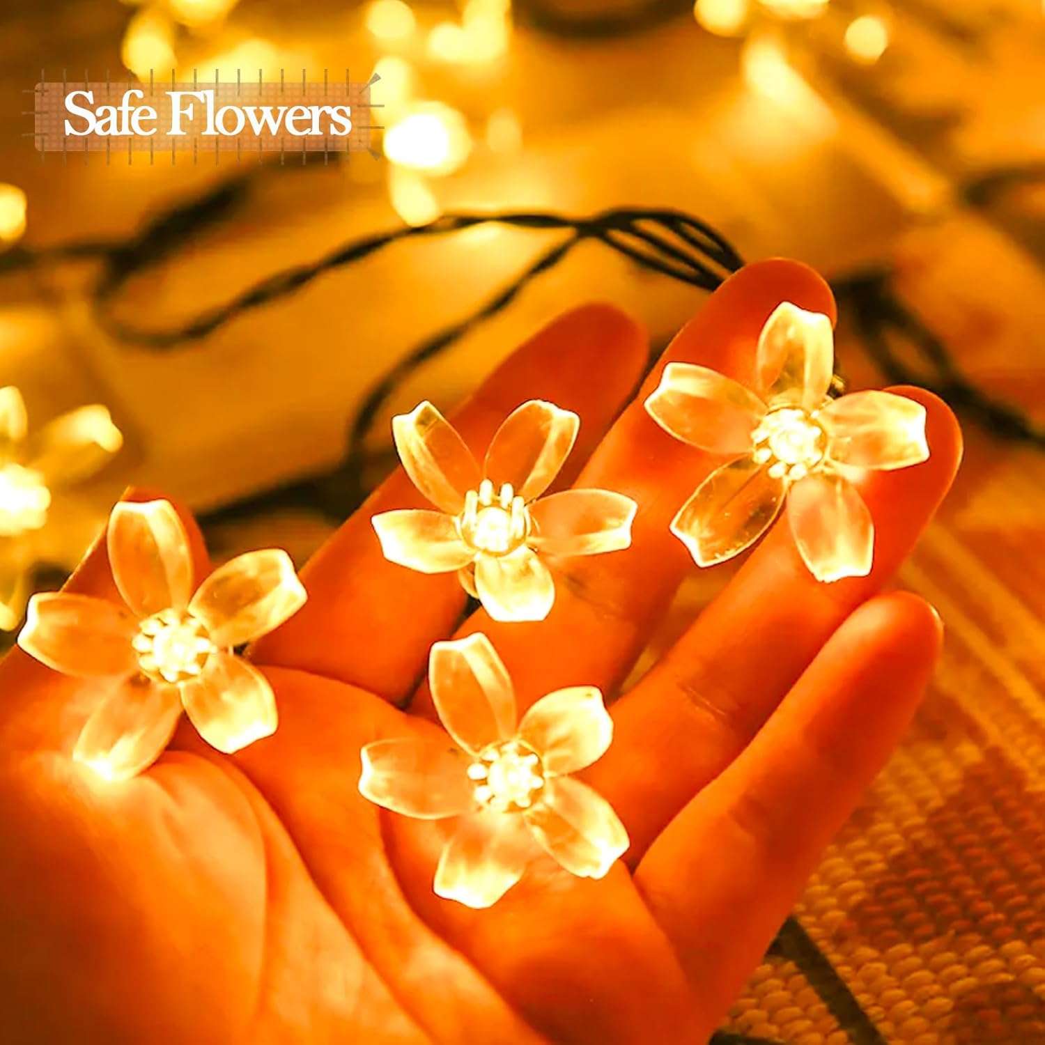 Warm White Flower String Lights with Timer, Cute 33Ft 100 LED USB Plug in Lighted Fairy Cherry Blossom Easter Christmas Tree Decorative Twinkle Lights for Bedroom Camping Tent Wall Hanging
