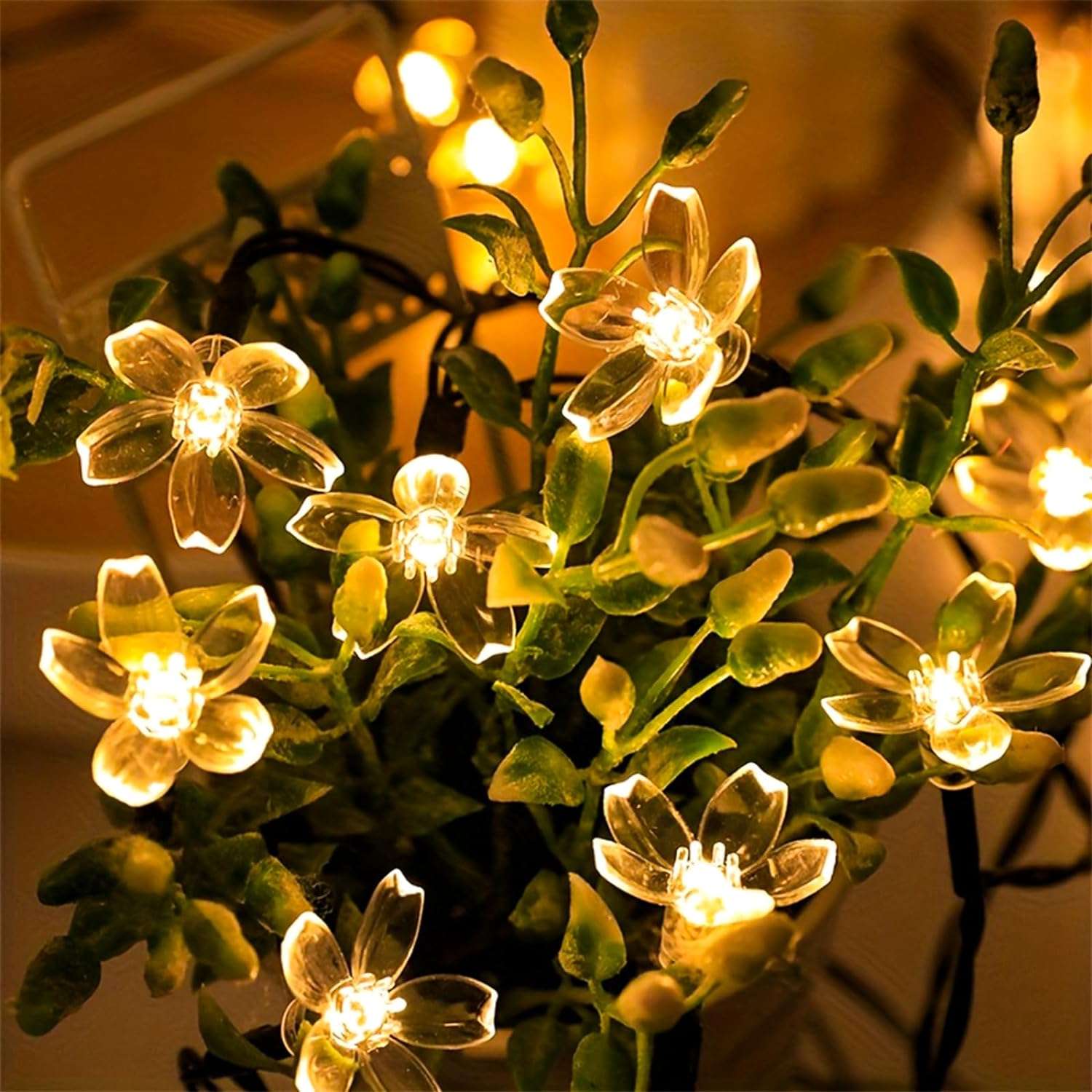 Warm White Flower String Lights with Timer, Cute 33Ft 100 LED USB Plug in Lighted Fairy Cherry Blossom Easter Christmas Tree Decorative Twinkle Lights for Bedroom Camping Tent Wall Hanging