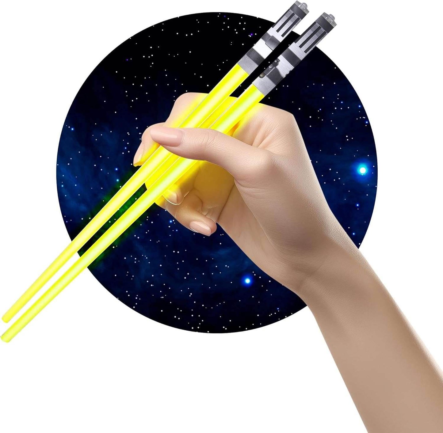 Lightsaber Chopsticks Light up - LED Glowing Light Saber Star Wars Chop Sticks - Reusable Sushi Lightup Sabers Chopstick Set of 1 Blue Pair Yellow 1 Pairs