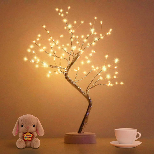 OTAVILEM LED Tabletop Bonsai Tree Light, Aesthetic Tree Lamps for Living Room, Cute Night Light, Battery/Usb Operated, DIY Artificial Tree Lamp for Bedroom, Desktop,Christmas, Room Decor Pink+Silver Trunk