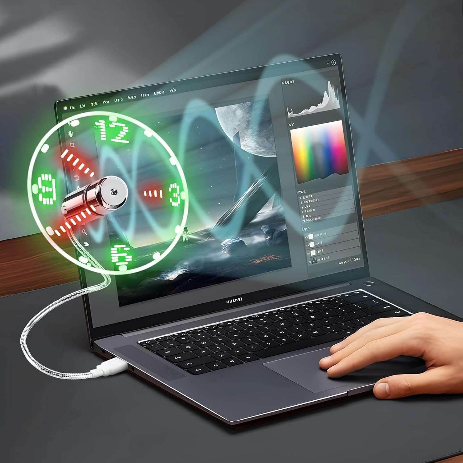 ONXE LED USB Clock Fan with Real Time Display Function