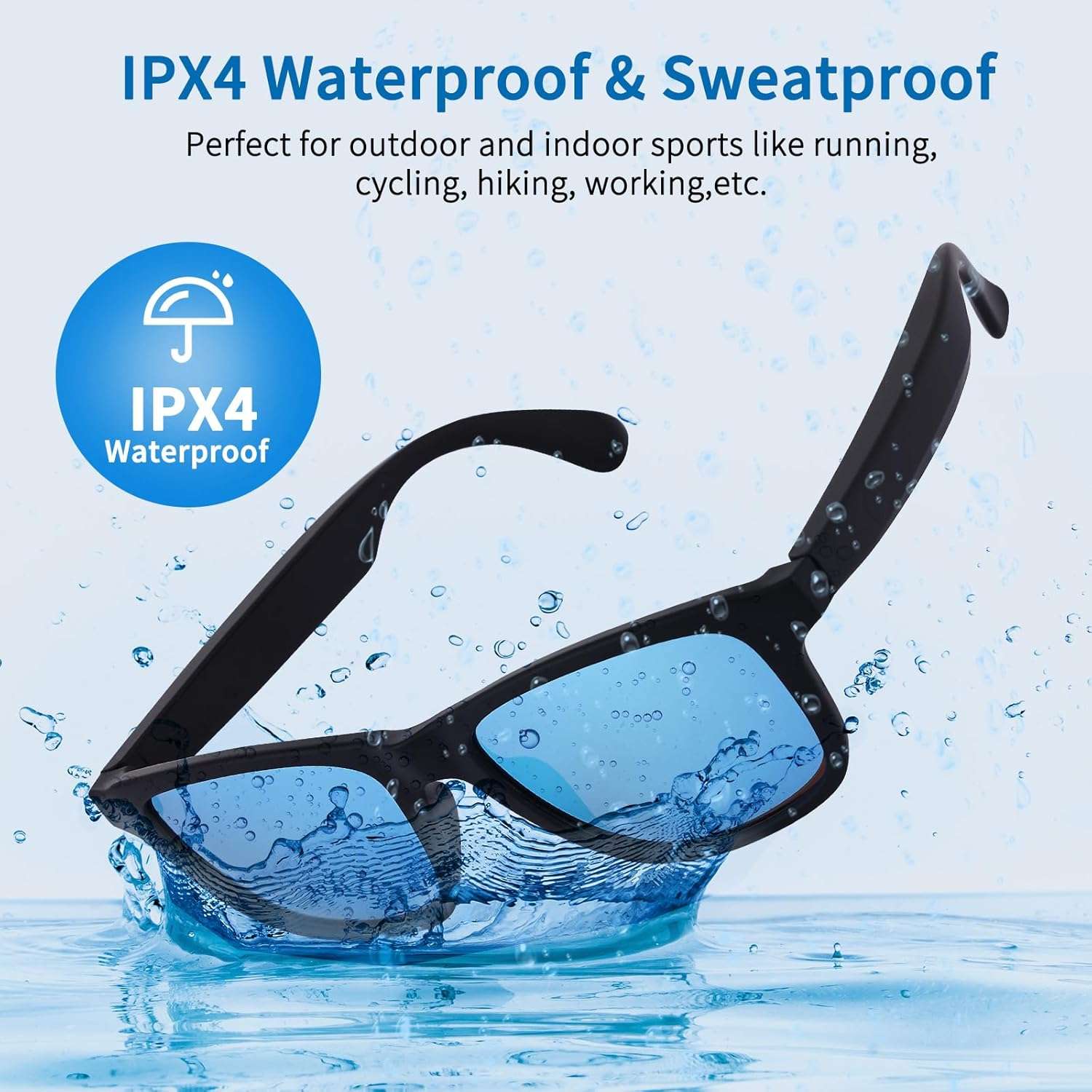 ALOUS Smart Glasses for Men & Women,Bluetooth Glasses with Open Ear Sound Mic & Speakers, Intelligent Touch,Magnetic Charging,Indoor/Outdoor UV Protection and Voice Assistant (Blue Lens)