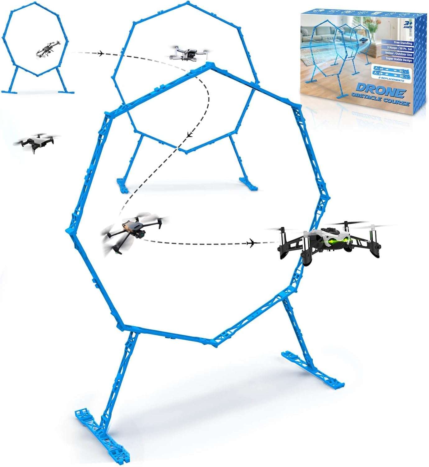 Drone Obstacle Course, Includes 3 Pack Easy to Build Obstacle Hoop, FPV Racing Drone Loop Gate, Suitable Competition RC FPV Racing of Drones or Model Aircraft Games for Age 6-12 Kids or Adults Blue *3 Pack