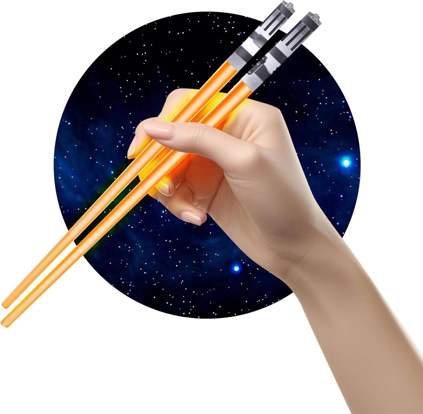 Lightsaber Chopsticks Light up - LED Glowing Light Saber Star Wars Chop Sticks - Reusable Sushi Lightup Sabers Chopstick Set of 1 Blue Pair Orange 1 Pairs