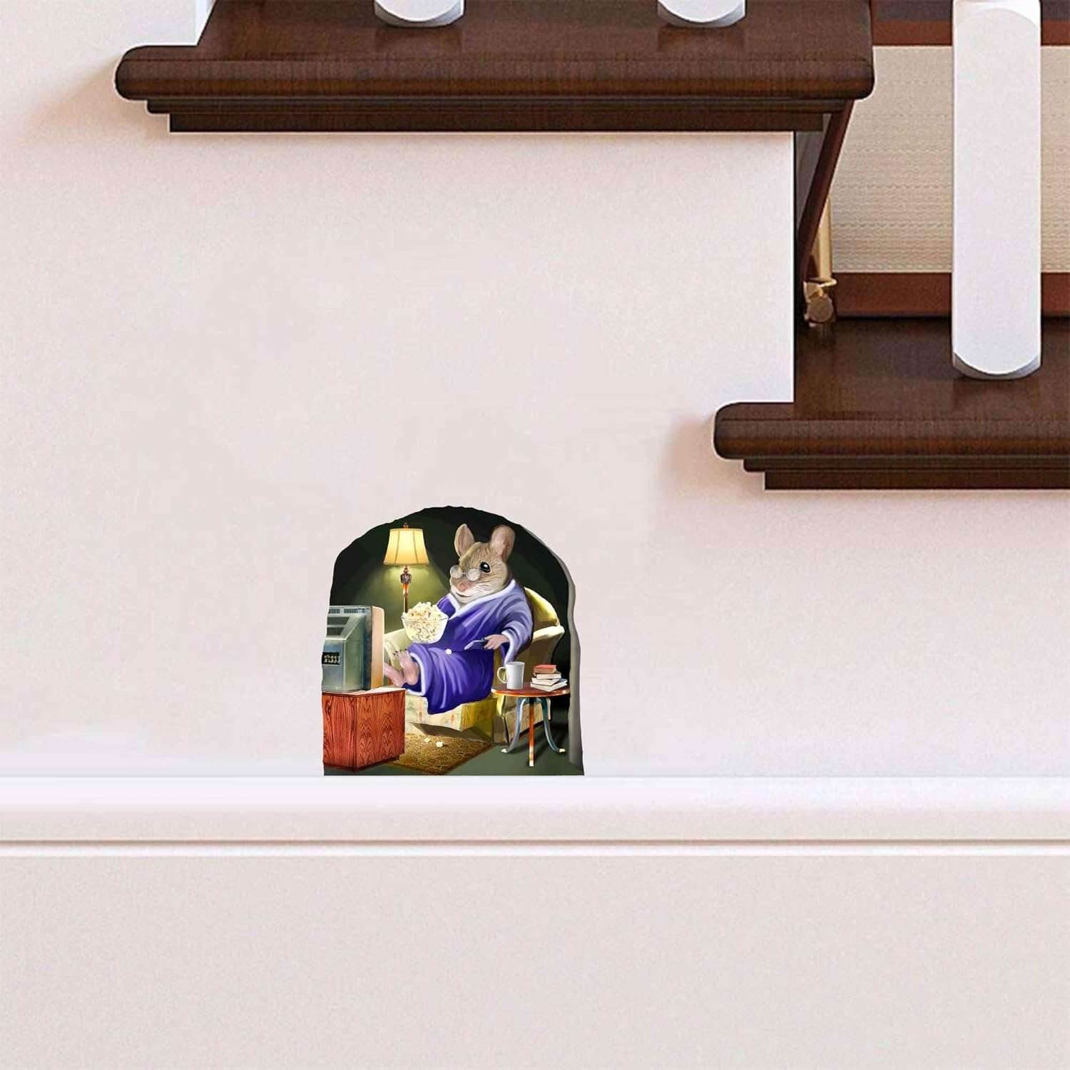 3D Wall Decor Mouse Watching TV in Mouse Hole - Removable Wall Sticker Mural - Kids Room Decor, Fun Home Decor, Unique Gift Idea - Mouse Potato