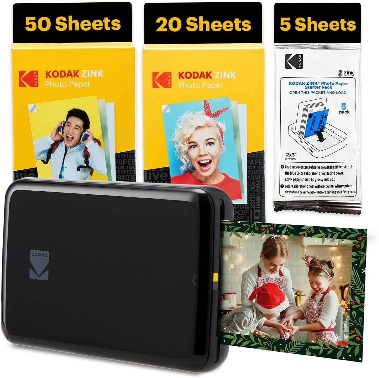 KODAK Step Instant Smartphone Photo Printer - Portable Mini Color Wireless Mobile Printer - Zink 2X3” Sticky-Back Photos - Bluetooth Compatible with Ios & Android Devices - Fun Editing App - White Black Printer + 75 Sheets