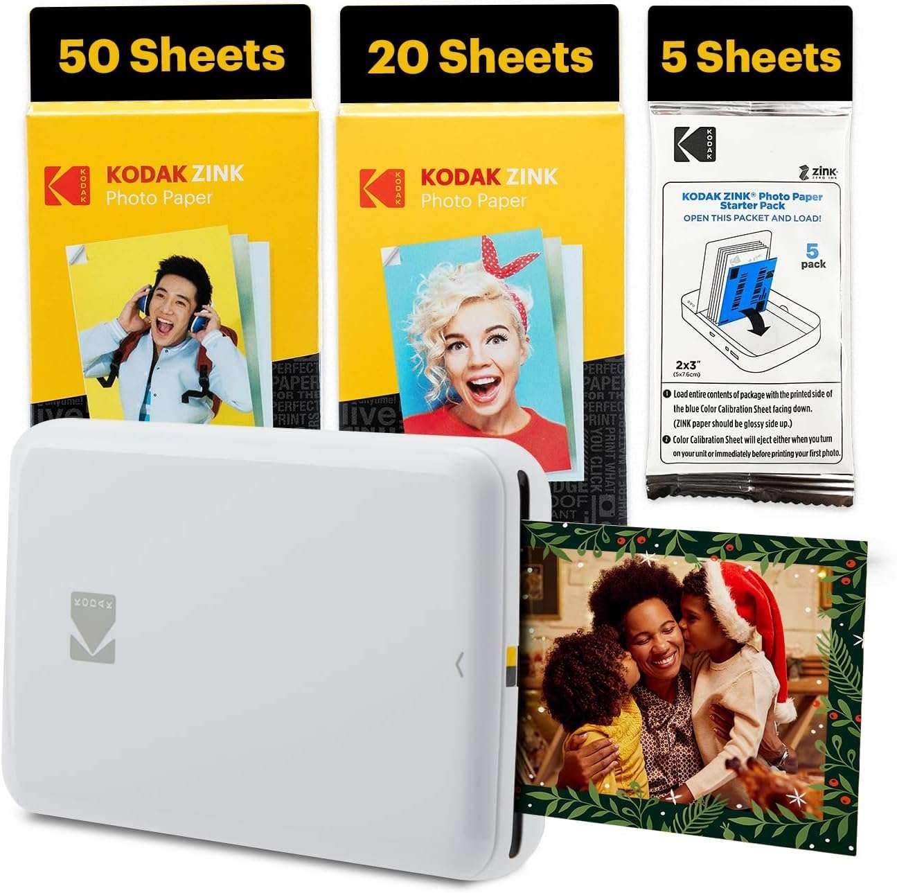 KODAK Step Instant Smartphone Photo Printer - Portable Mini Color Wireless Mobile Printer - Zink 2X3” Sticky-Back Photos - Bluetooth Compatible with Ios & Android Devices - Fun Editing App - White White Printer + 75 Sheets