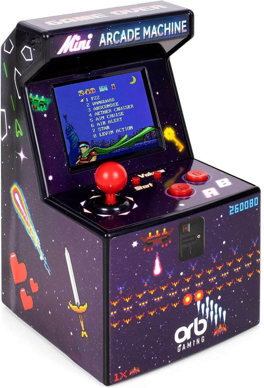 Thumbs up Mini Arcade Machine, 240 In-Built Games, 8-Bit Retro Arcade Games, 2.5” Full Colour Screen, 8-Way Joystick, 2 Buttons, Volume Control