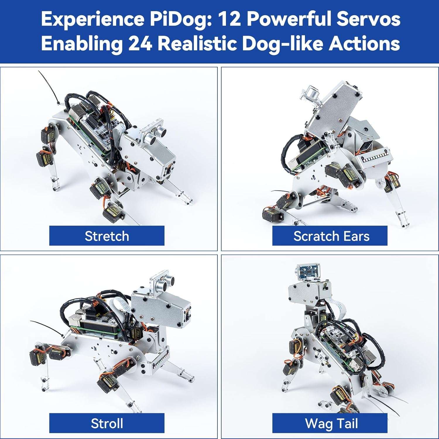 Sunfounder Pidog AI Robot Dog Kit for Raspberry Pi 4/3B+/3B/Zero 2W, Chatgpt-4O Enabled with Voice Command & Video Recognition, App Control, FPV, 12 Servos, Gyroscope, Camera, Mic (RPI NOT Included)
