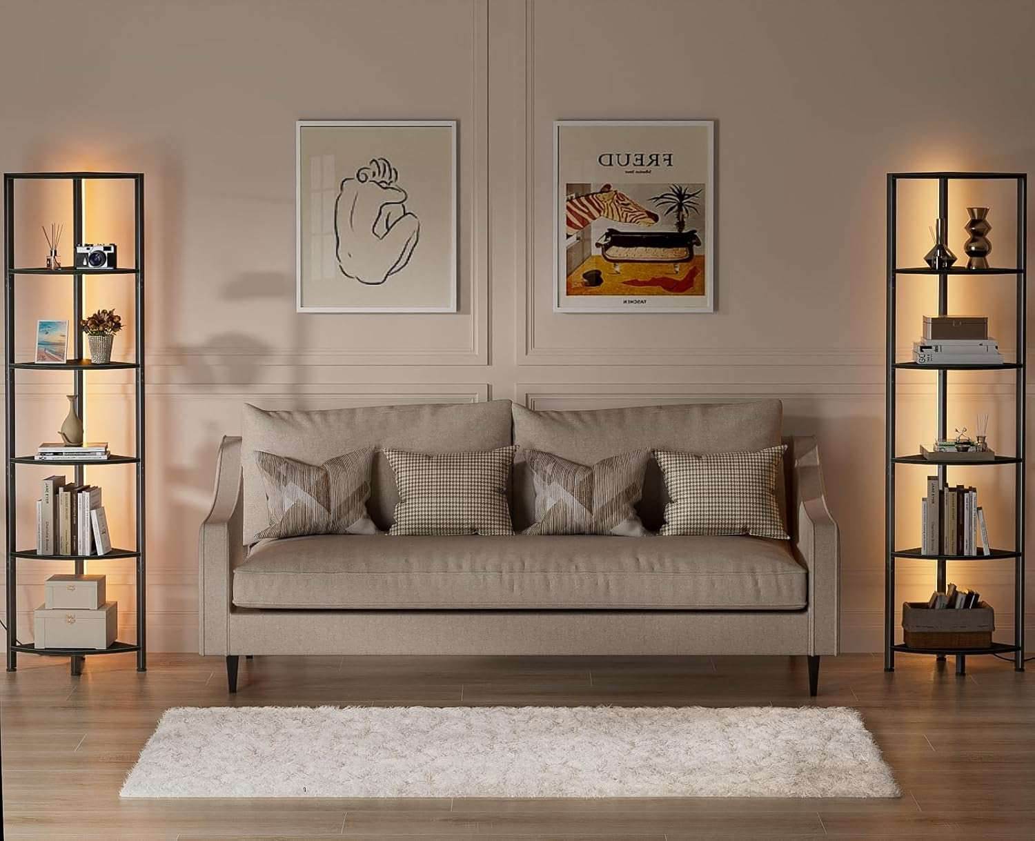 Furnulem 6 Tier Corner Shelf with LED Light, 67.5” Tall Standing Shelf Organizer