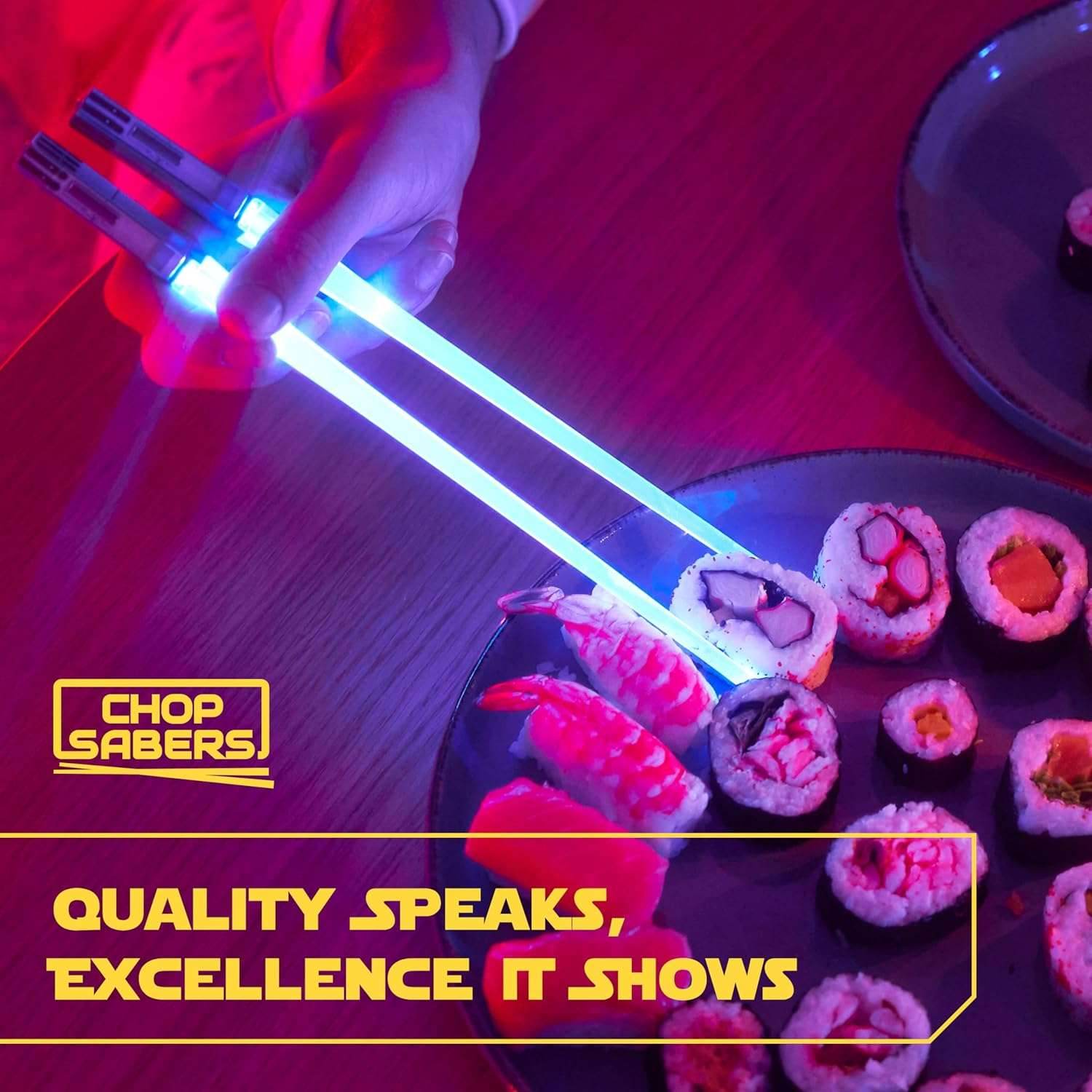 Lightsaber Chopsticks Light up - LED Glowing Light Saber Star Wars Chop Sticks - Reusable Sushi Lightup Sabers Chopstick Set of 1 Blue Pair