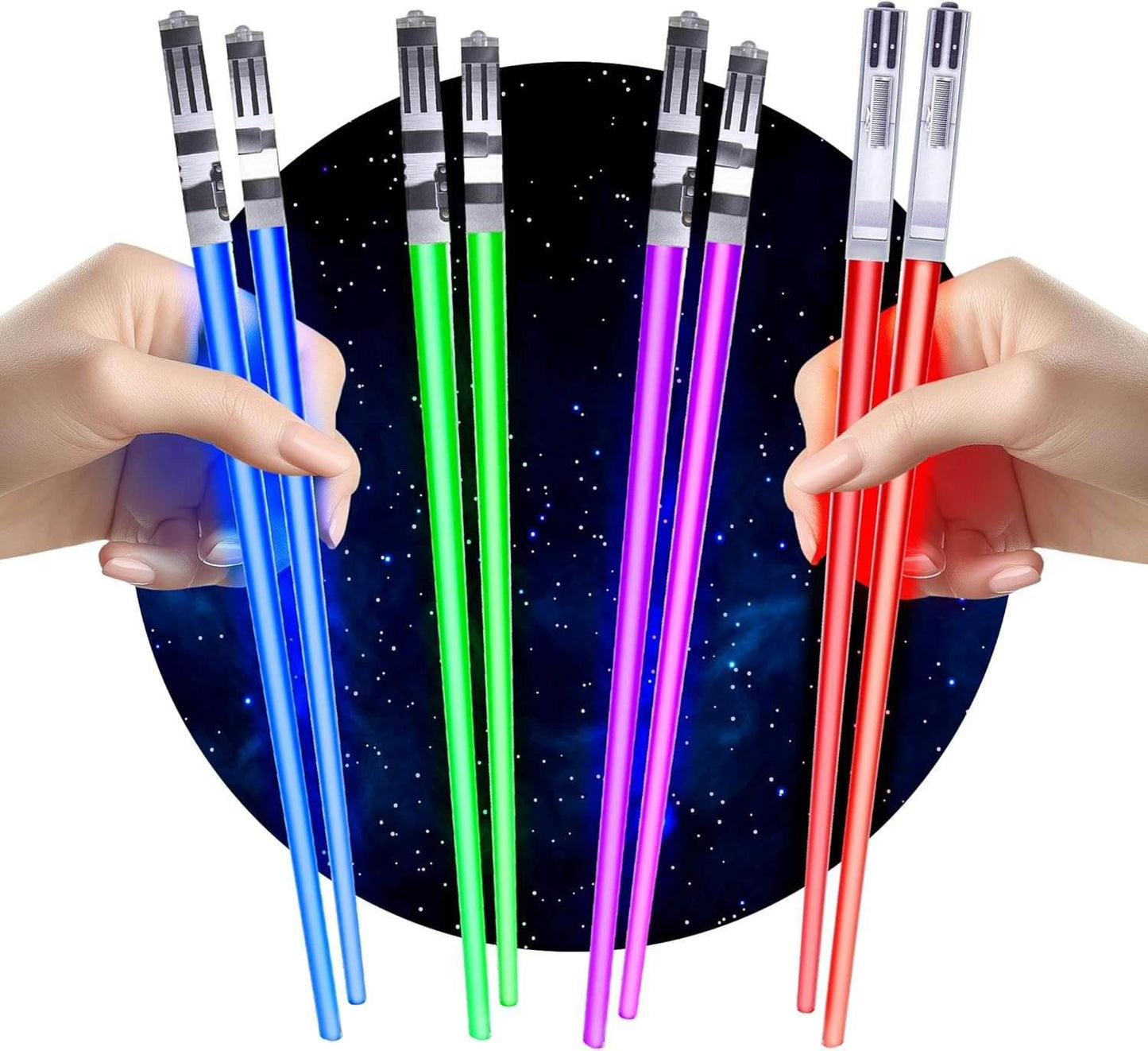 Lightsaber Chopsticks Light up - LED Glowing Light Saber Star Wars Chop Sticks - Reusable Sushi Lightup Sabers Chopstick Set of 1 Blue Pair Red Blue Green Purple 4 Pairs