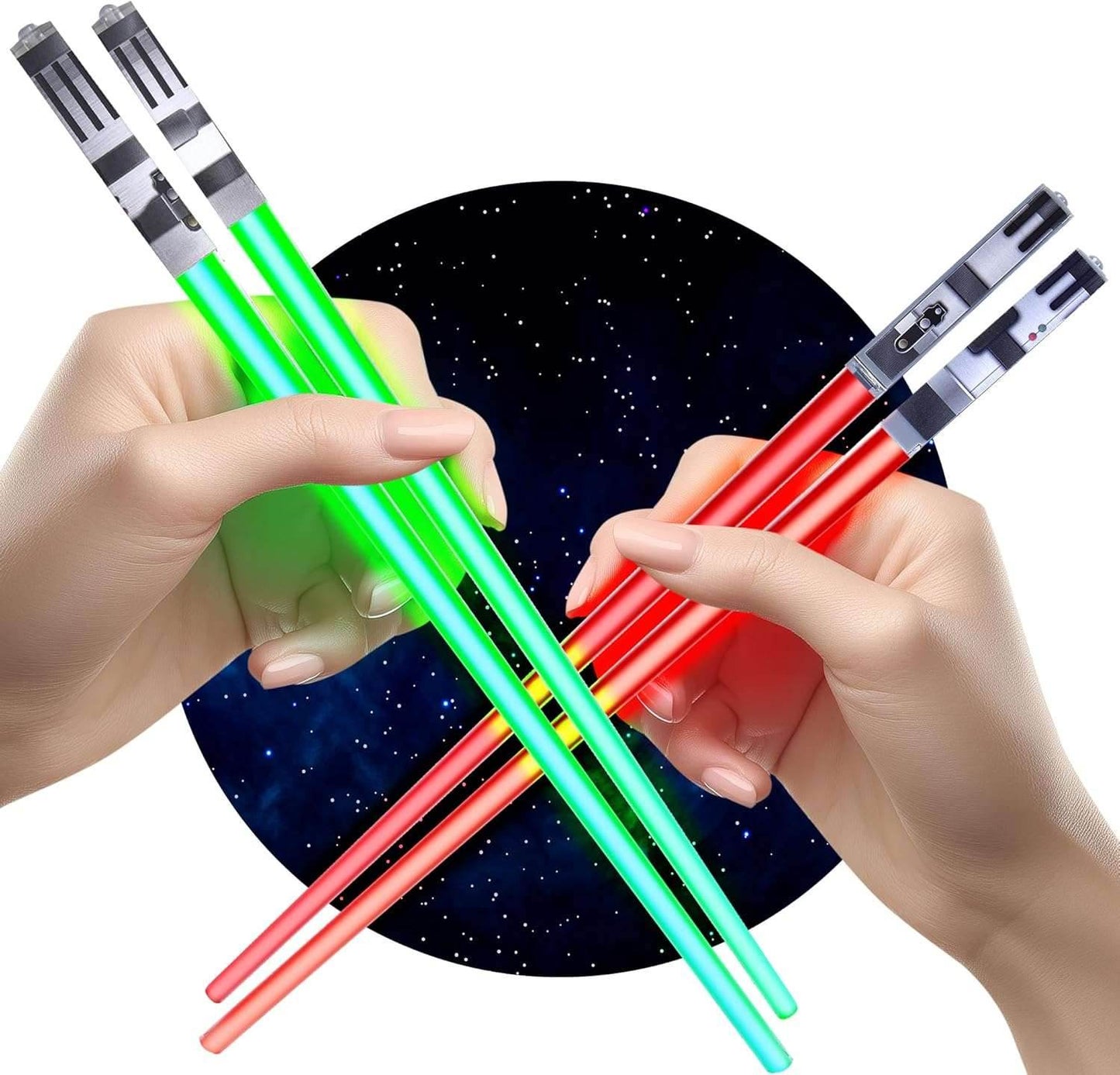 Lightsaber Chopsticks Light up - LED Glowing Light Saber Star Wars Chop Sticks - Reusable Sushi Lightup Sabers Chopstick Set of 1 Blue Pair Red Green 2 Par