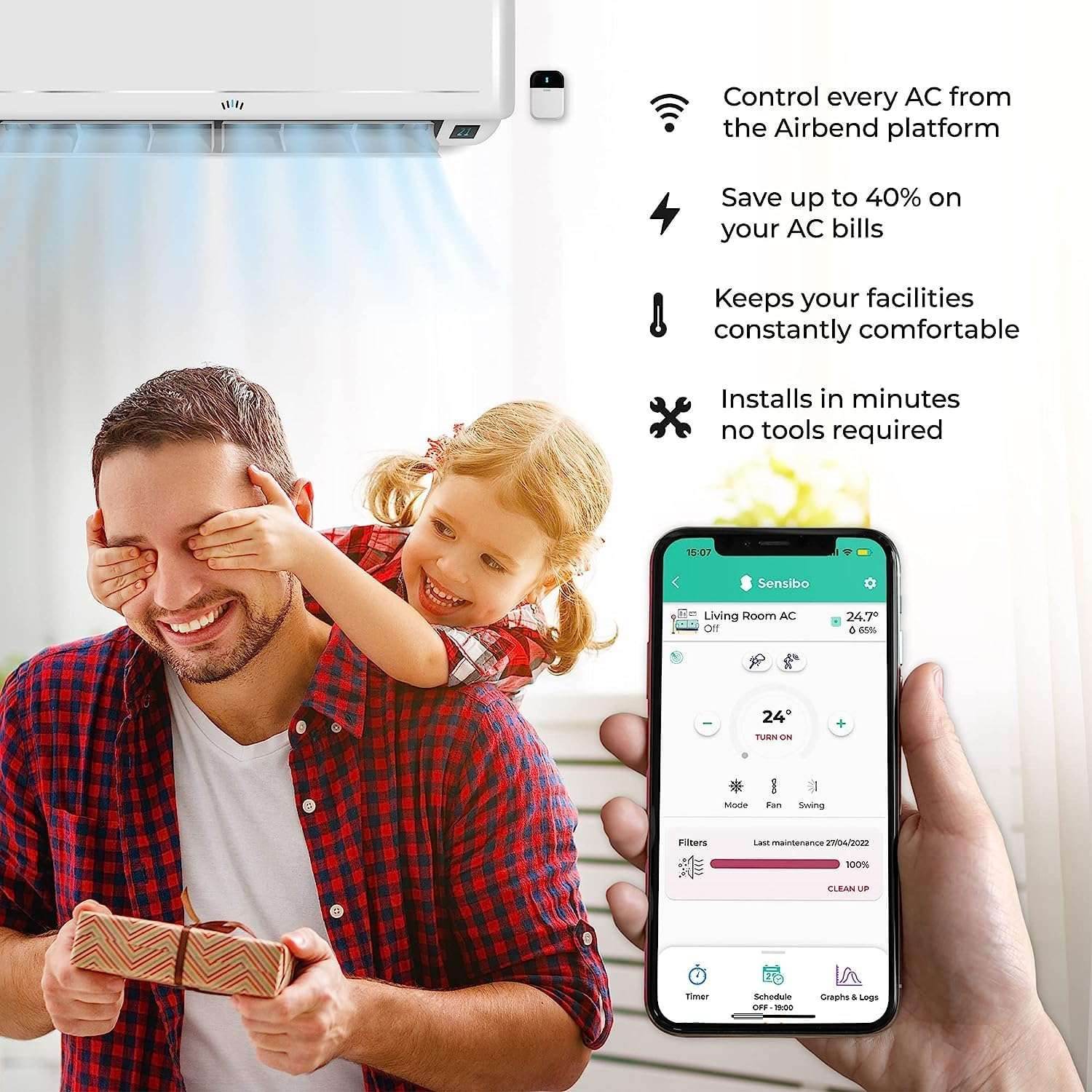 Sensibo Sky, Smart Wireless Air Conditioner Controller. Quick & Easy DIY Installation. Maintains Comfort with Energy Efficient. Automatic Wifi Thermostat Control App. Google, Alexa and Siri Compatible