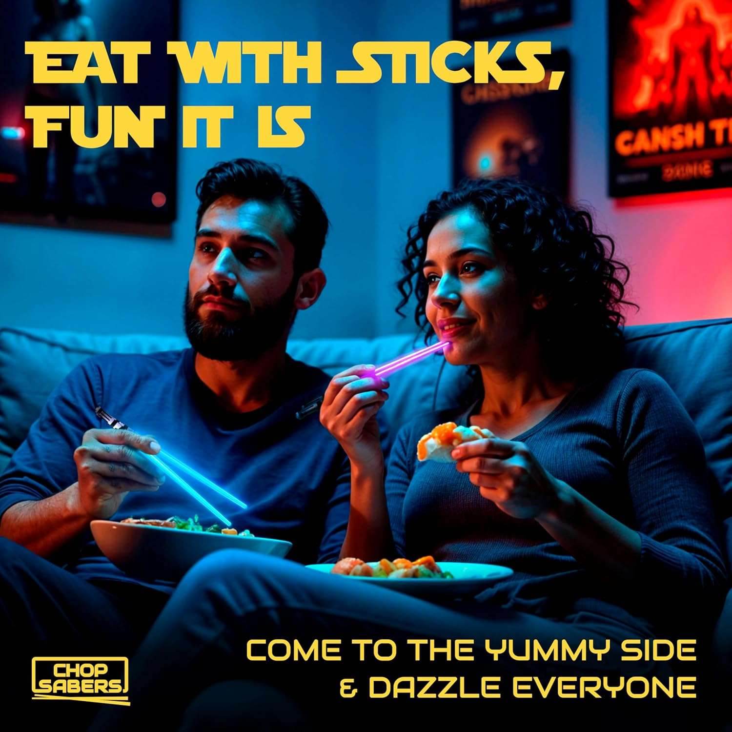 Lightsaber Chopsticks Light up - LED Glowing Light Saber Star Wars Chop Sticks - Reusable Sushi Lightup Sabers Chopstick Set of 1 Blue Pair