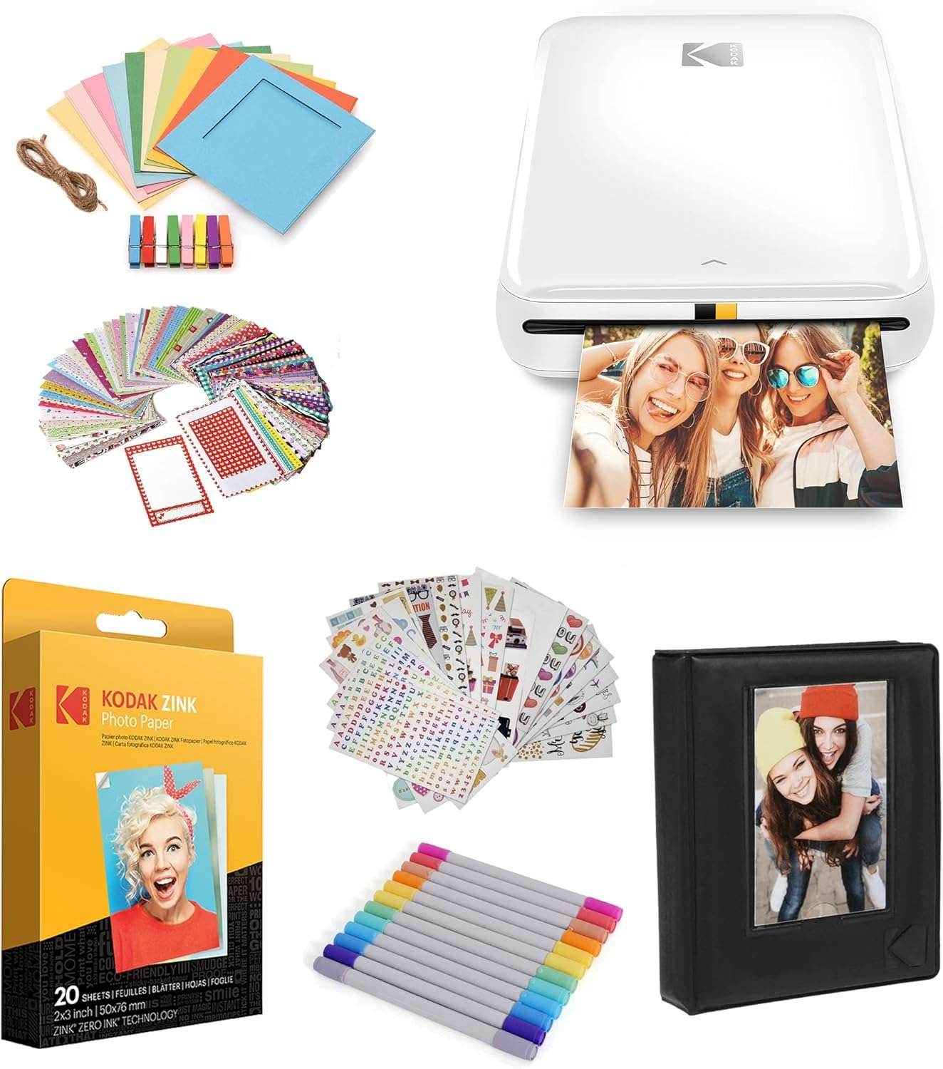KODAK Step Instant Smartphone Photo Printer - Portable Mini Color Wireless Mobile Printer - Zink 2X3” Sticky-Back Photos - Bluetooth Compatible with Ios & Android Devices - Fun Editing App - White White Starter Bundle