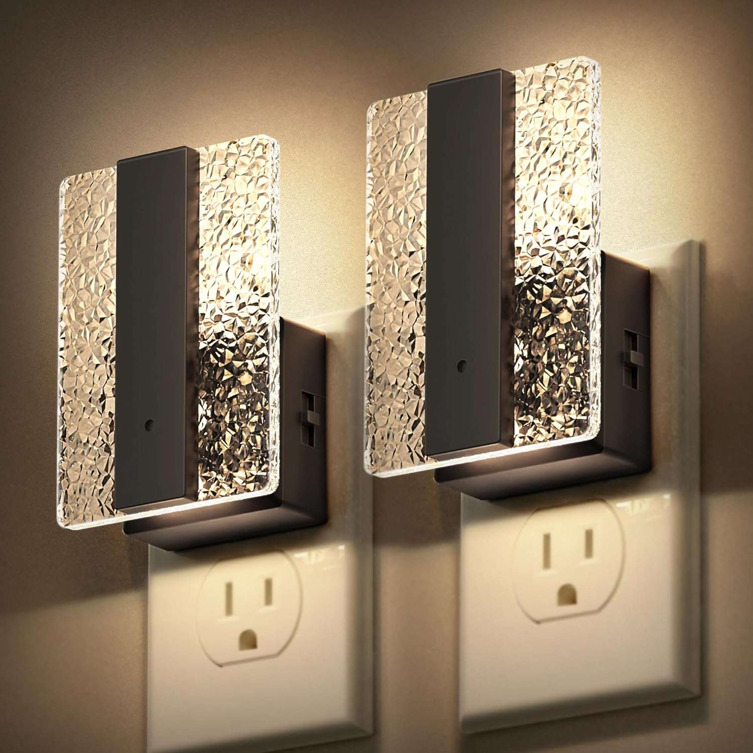 Doresshop LED Night Lights Plug into Wall [2 Packs], Decorative Night Light with Dusk-To-Dawn Sensor, Dimmable Nightlights, Adjustable Brightness Night-Lights for Bathroom, Hallway, Bedroom,Stairway Black 2 Count (Pack Of 1)