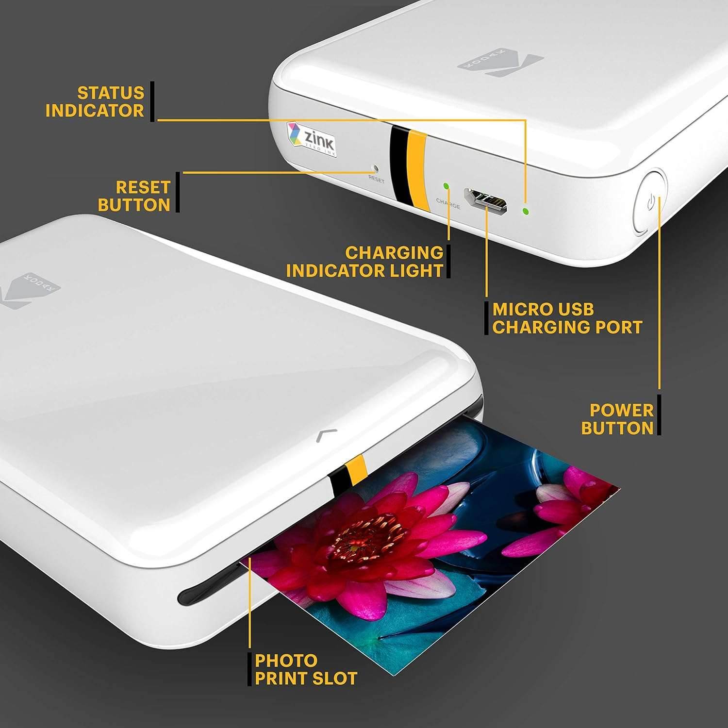 KODAK Step Instant Smartphone Photo Printer - Portable Mini Color Wireless Mobile Printer - Zink 2X3” Sticky-Back Photos - Bluetooth Compatible with Ios & Android Devices - Fun Editing App - White