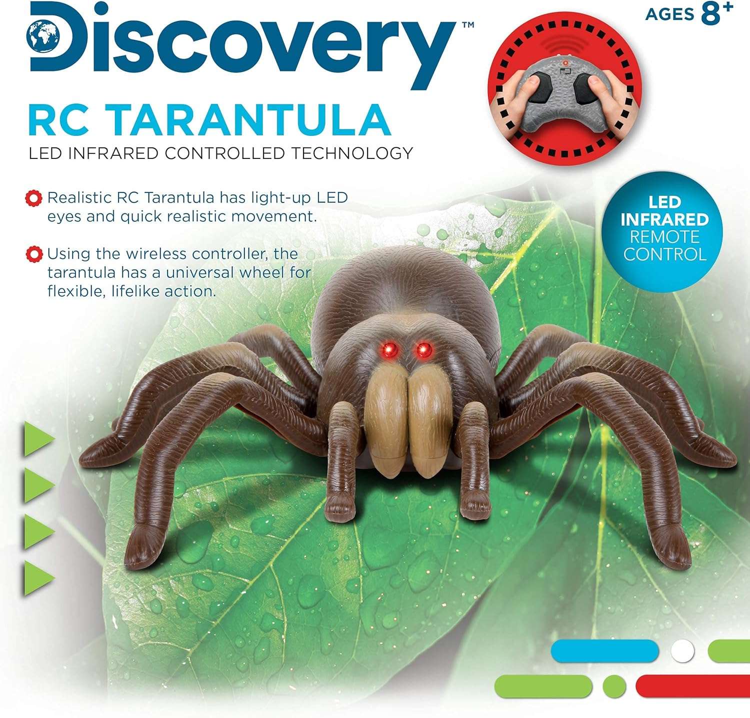 Discovery Kids RC Moving Tarantula Spider, Wireless Remote Control Toy for Kids, Great for Pranks and Halloween Decorations, Realistic Scurrying Movement, Glowing Scary Red LED Eyes