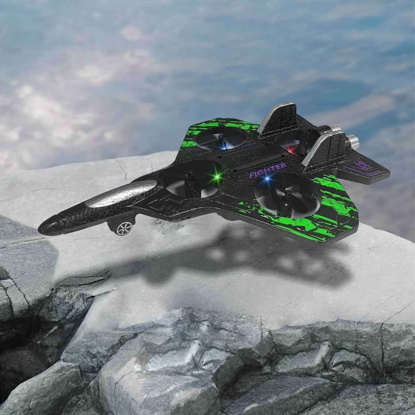 RC Airplane for Kids and Beginners, 2.4Ghz Form Drone Remote Control Airplane Outdoor Flying Toy, 360° Drop-Resistant Stunt Spin Remote Fighter Jet with Lights (Green)