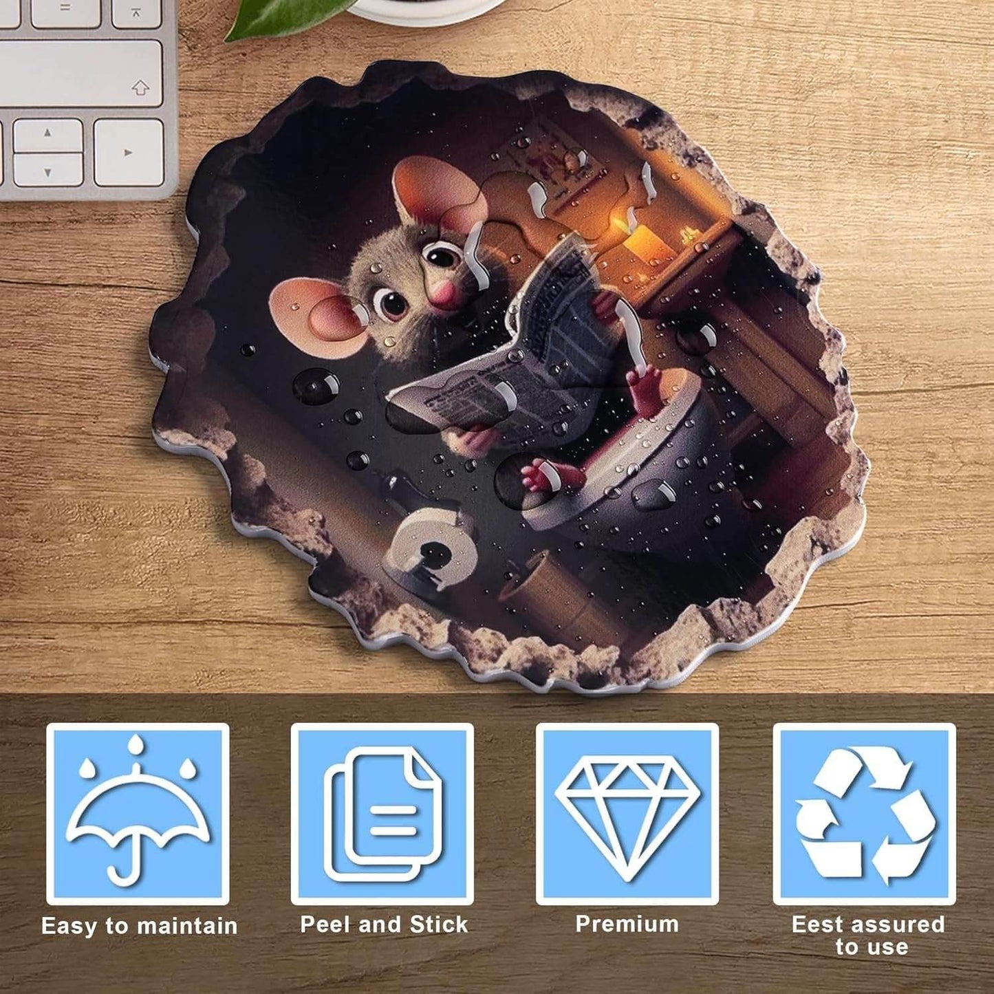5PCS 3D Mouse Hole Wall Stickers Murals Art Peel and Stick Decals Whimsical Wallpaper Drywall Hole Covering Repair Patch Cute Wall Decor for Kids Room Playroom Kitchen Library Classroom Nursery
