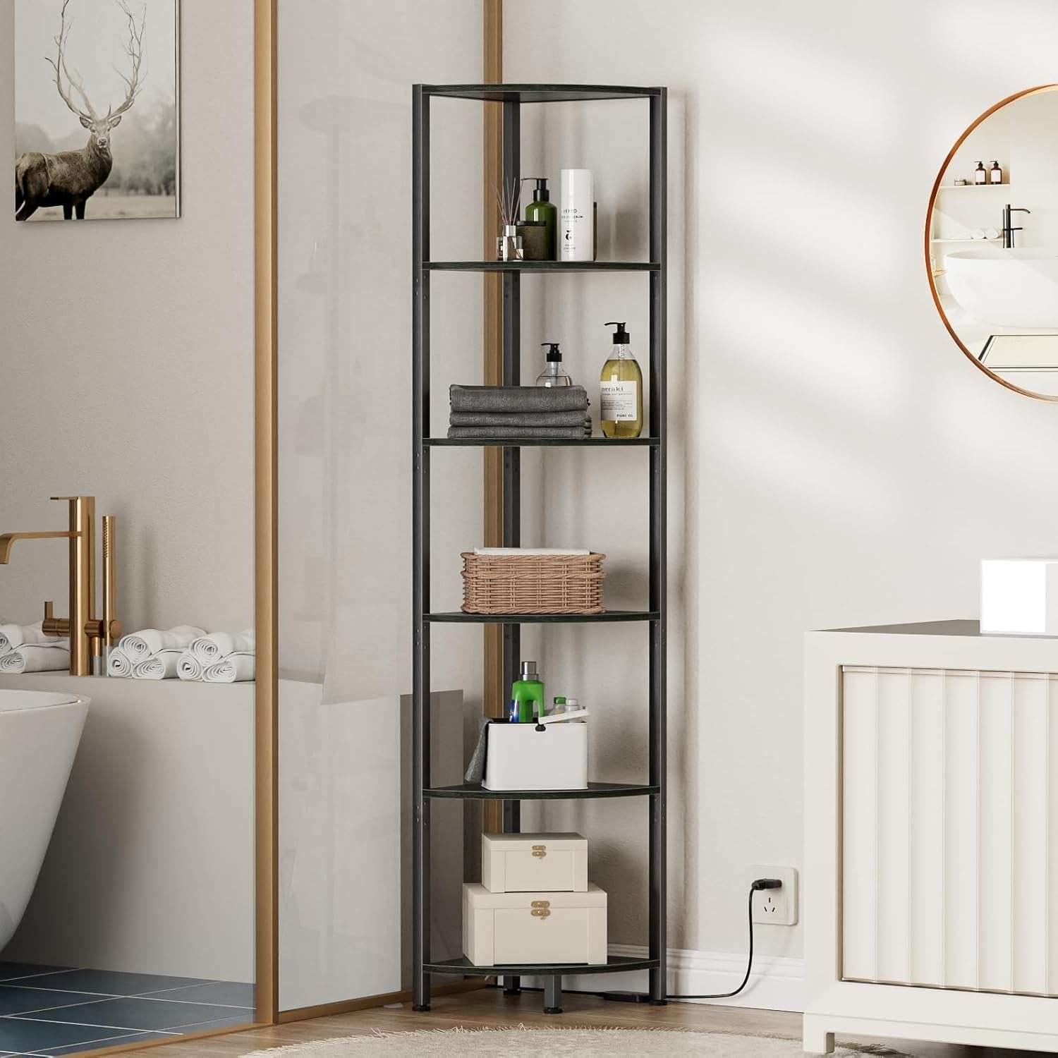 Furnulem 6 Tier Corner Shelf with LED Light, 67.5” Tall Standing Shelf Organizer