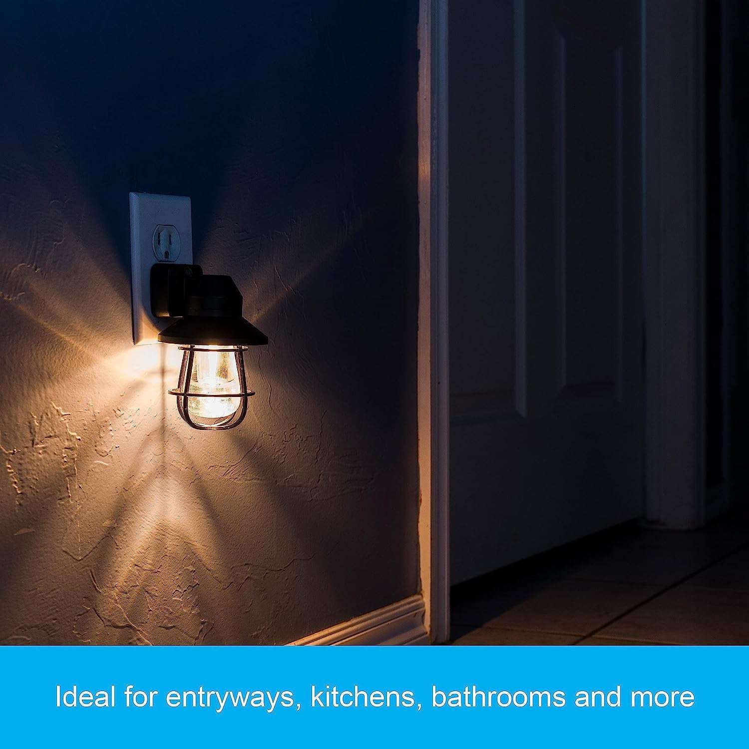 GE Vintage LED Night Light, Plug-In, Dusk to Dawn Sensor, Farmhouse Decor, Mood Lighting, Home Decor, Ambient Lighting, LED Lights for Bedroom, Bathroom, Kitchen, Hallway, 44737, Black, 2 Pack