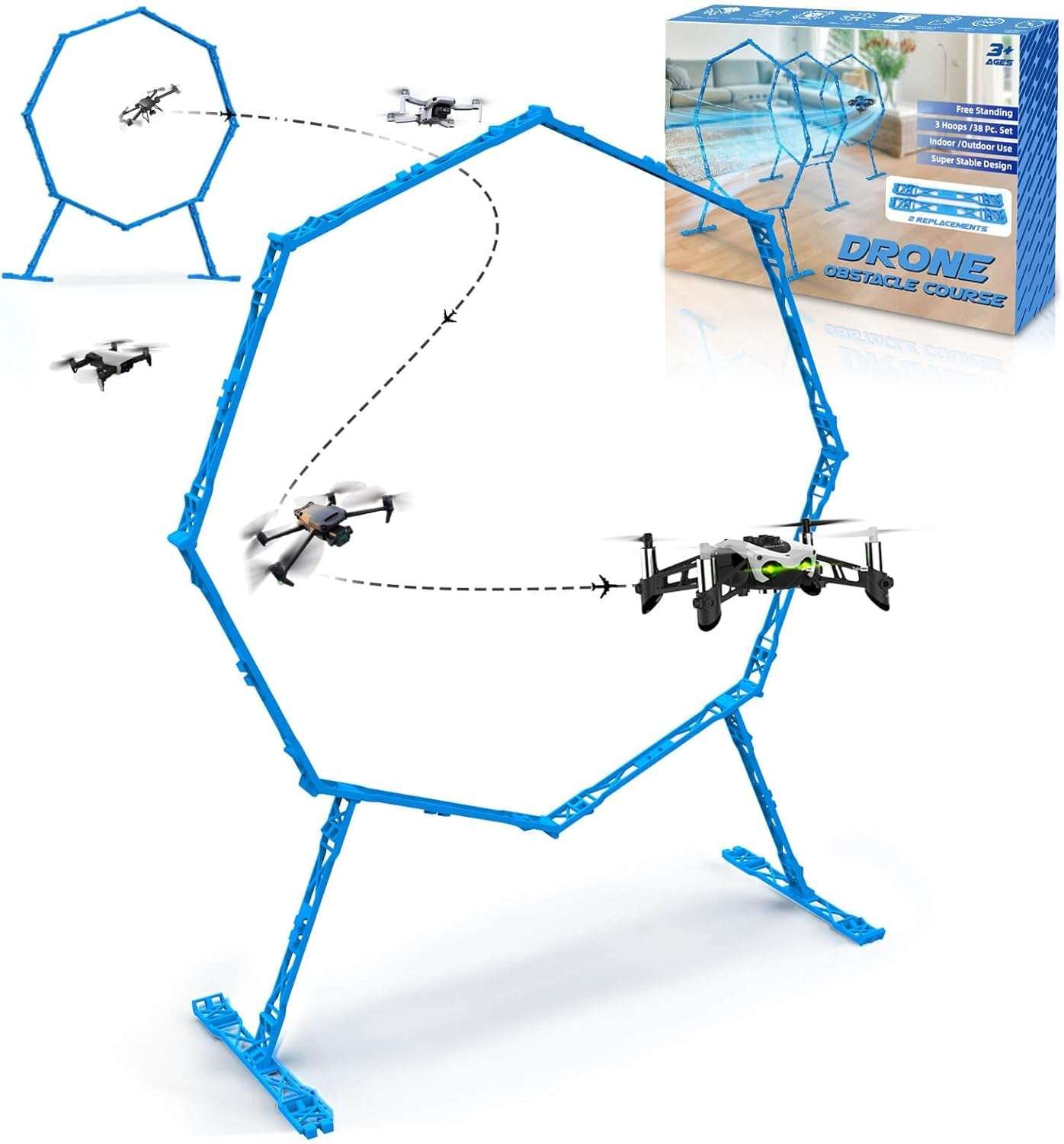 Drone Obstacle Course, Includes 3 Pack Easy to Build Obstacle Hoop, FPV Racing Drone Loop Gate, Suitable Competition RC FPV Racing of Drones or Model Aircraft Games for Age 6-12 Kids or Adults Blue *2 Pack