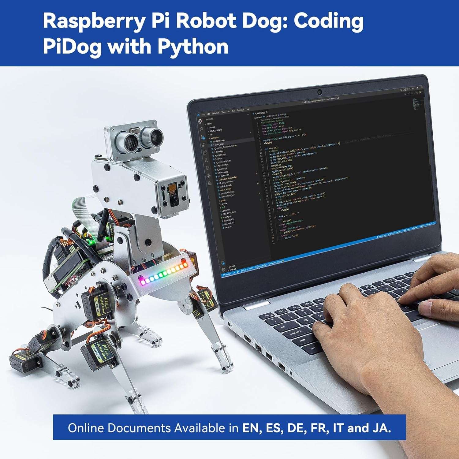 Sunfounder Pidog AI Robot Dog Kit for Raspberry Pi 4/3B+/3B/Zero 2W, Chatgpt-4O Enabled with Voice Command & Video Recognition, App Control, FPV, 12 Servos, Gyroscope, Camera, Mic (RPI NOT Included)