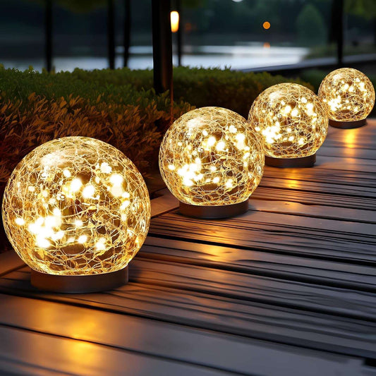 Solar Globe Lights Outdoor Waterproof-Solar Balls Garden-Cracked Glass Ball Solar Lights Outdoor-Solar Orbs Outside-Outdoor Decorations Patio & Yard Lawn Backyard Decor (GUO-XBQ-2-2-2) Warm White 4 Globes