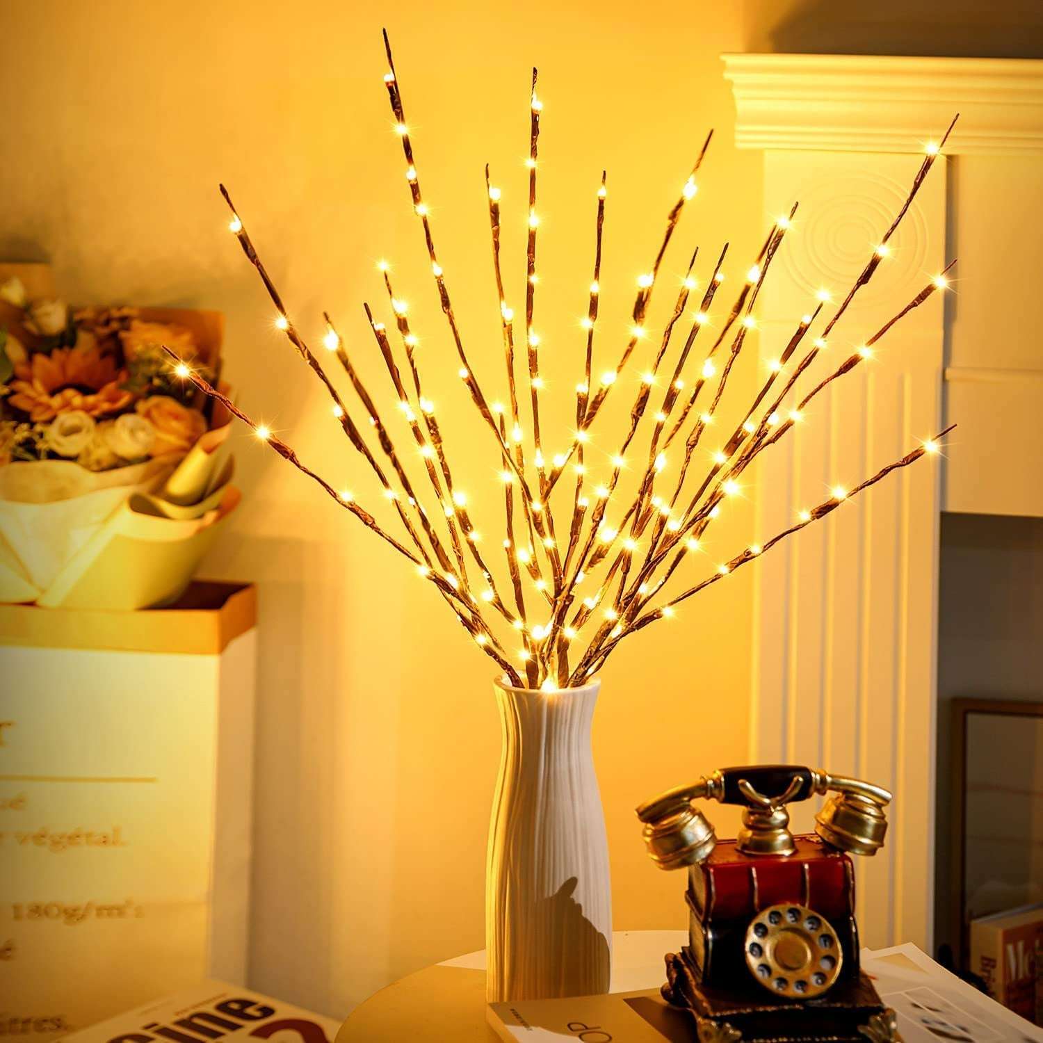 KXCOFTXI 3 Pack Twig Lights, Prelit Branches, USB Plug in Branches Lights with 60 LED Bulbs, Romantic Decorative Iights for Vase, Lighted Tree Branches for Indoor, Plug in Lighted Branches for Party