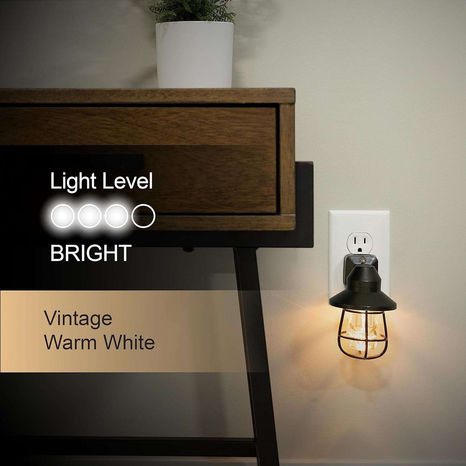 GE Vintage LED Night Light, Plug-In, Dusk to Dawn Sensor, Farmhouse Decor, Mood Lighting, Home Decor, Ambient Lighting, LED Lights for Bedroom, Bathroom, Kitchen, Hallway, 44737, Black, 2 Pack