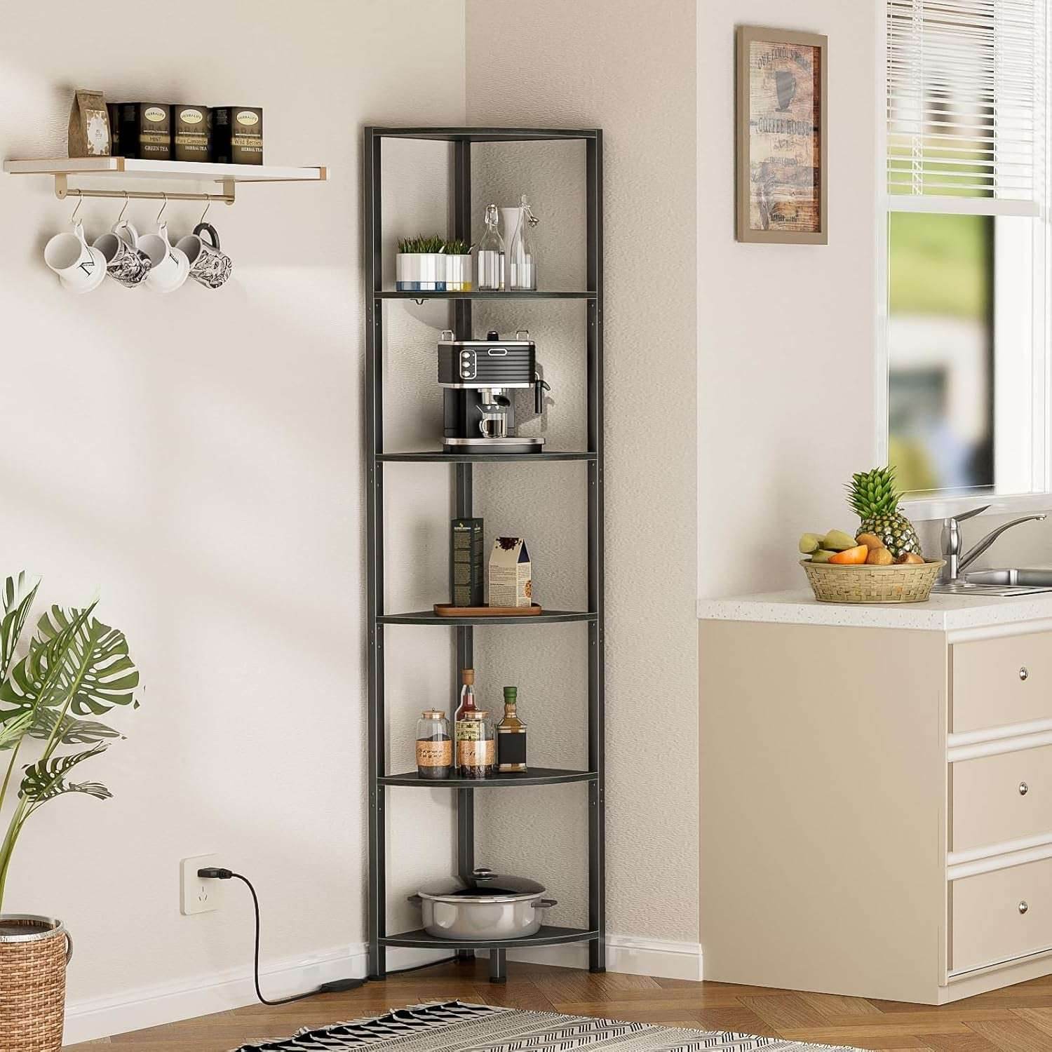 Furnulem 6 Tier Corner Shelf with LED Light, 67.5” Tall Standing Shelf Organizer