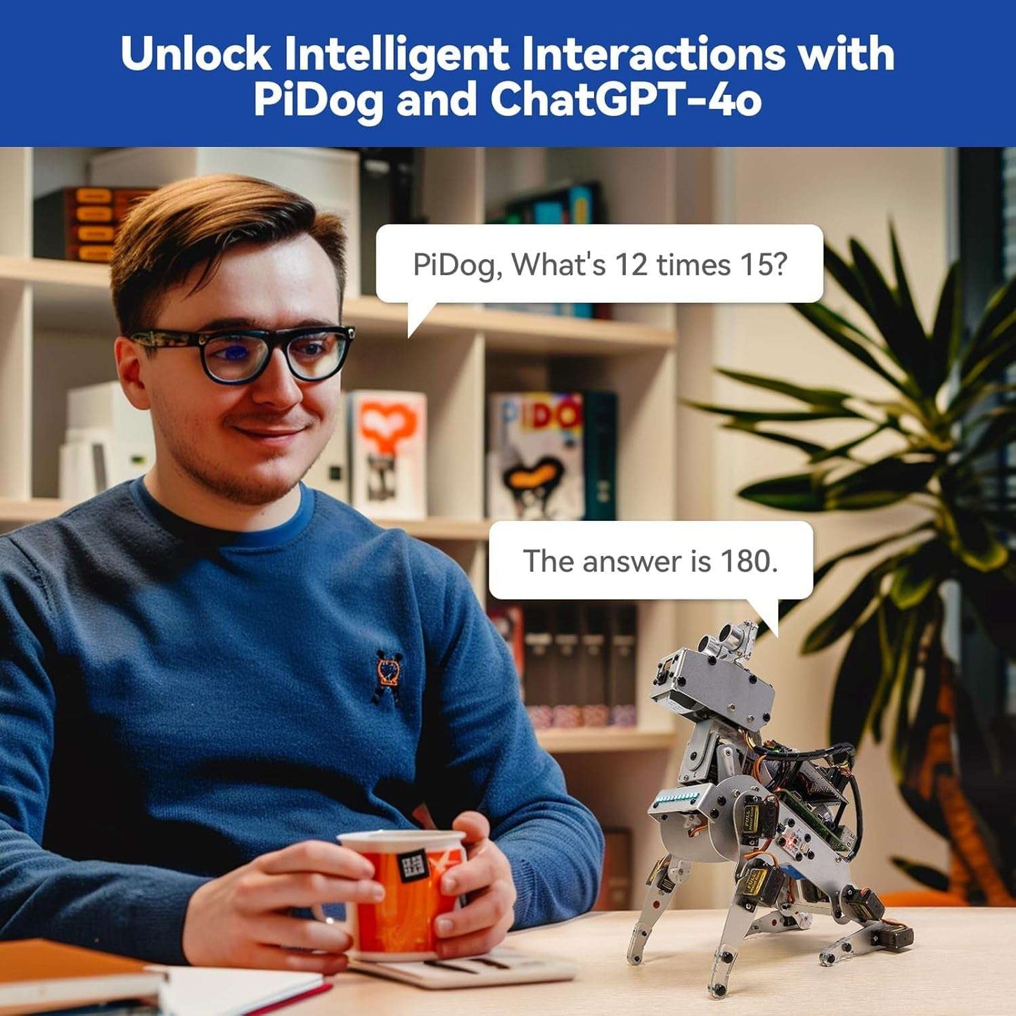 Sunfounder Pidog AI Robot Dog Kit for Raspberry Pi 4/3B+/3B/Zero 2W, Chatgpt-4O Enabled with Voice Command & Video Recognition, App Control, FPV, 12 Servos, Gyroscope, Camera, Mic (RPI NOT Included)